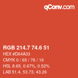 カラーコード: RGB 214.7 74.6 51 | qconv.com
