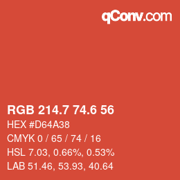 カラーコード: RGB 214.7 74.6 56 | qconv.com