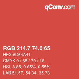 カラーコード: RGB 214.7 74.6 65 | qconv.com