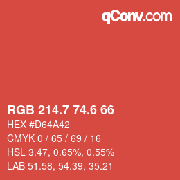 カラーコード: RGB 214.7 74.6 66 | qconv.com