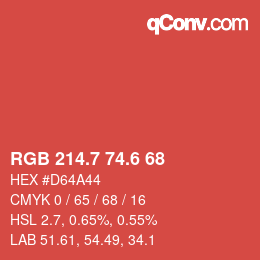 カラーコード: RGB 214.7 74.6 68 | qconv.com