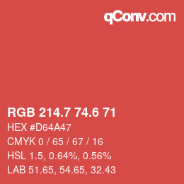 カラーコード: RGB 214.7 74.6 71 | qconv.com