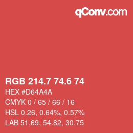 カラーコード: RGB 214.7 74.6 74 | qconv.com