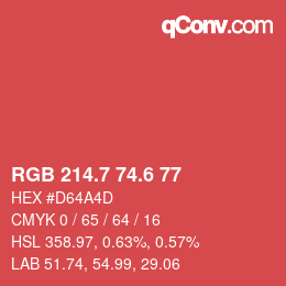 カラーコード: RGB 214.7 74.6 77 | qconv.com