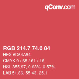 カラーコード: RGB 214.7 74.6 84 | qconv.com
