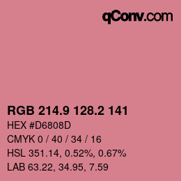 カラーコード: RGB 214.9 128.2 141 | qconv.com