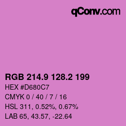 カラーコード: RGB 214.9 128.2 199 | qconv.com