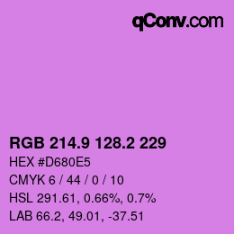 カラーコード: RGB 214.9 128.2 229 | qconv.com