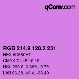 カラーコード: RGB 214.9 128.2 231 | qconv.com