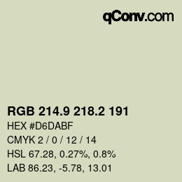 Color code: RGB 214.9 218.2 191 | qconv.com