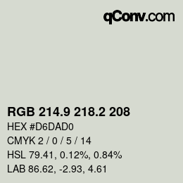 Color code: RGB 214.9 218.2 208 | qconv.com