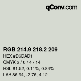 Color code: RGB 214.9 218.2 209 | qconv.com