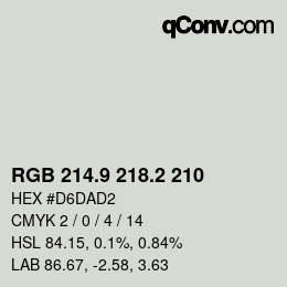 Color code: RGB 214.9 218.2 210 | qconv.com