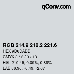 カラーコード: RGB 214.9 218.2 221.6 | qconv.com