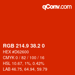 カラーコード: RGB 214.9 38.2 0 | qconv.com