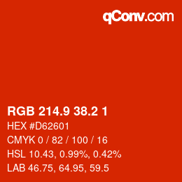 カラーコード: RGB 214.9 38.2 1 | qconv.com