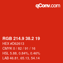 カラーコード: RGB 214.9 38.2 19 | qconv.com