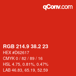 カラーコード: RGB 214.9 38.2 23 | qconv.com