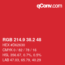 カラーコード: RGB 214.9 38.2 48 | qconv.com