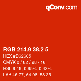 カラーコード: RGB 214.9 38.2 5 | qconv.com