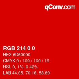 Color code: RGB 214 0 0 | qconv.com