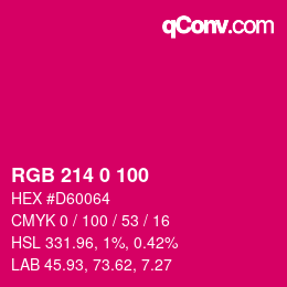 颜色代码: RGB 214 0 100 | qconv.com