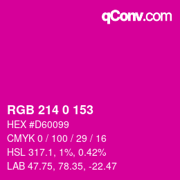 カラーコード: RGB 214 0 153 | qconv.com