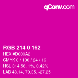 カラーコード: RGB 214 0 162 | qconv.com