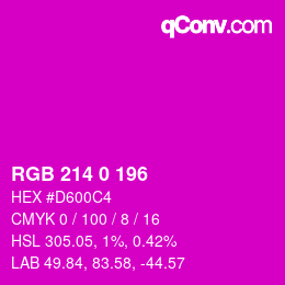 颜色代码: RGB 214 0 196 | qconv.com