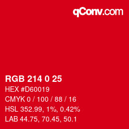 颜色代码: RGB 214 0 25 | qconv.com