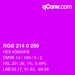 颜色代码: RGB 214 0 250 | qconv.com
