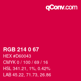 颜色代码: RGB 214 0 67 | qconv.com