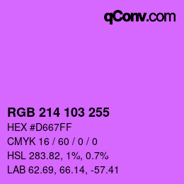 Color code: RGB 214 103 255 | qconv.com