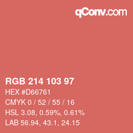 Color code: RGB 214 103 97 | qconv.com