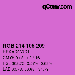 カラーコード: RGB 214 105 209 | qconv.com