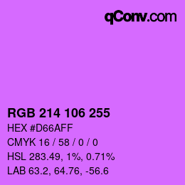 Color code: RGB 214 106 255 | qconv.com