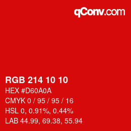 カラーコード: RGB 214 10 10 | qconv.com