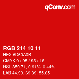カラーコード: RGB 214 10 11 | qconv.com