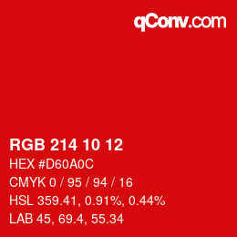 カラーコード: RGB 214 10 12 | qconv.com