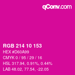カラーコード: RGB 214 10 153 | qconv.com