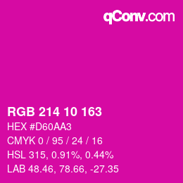 カラーコード: RGB 214 10 163 | qconv.com