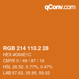 カラーコード: RGB 214 110.2 28 | qconv.com