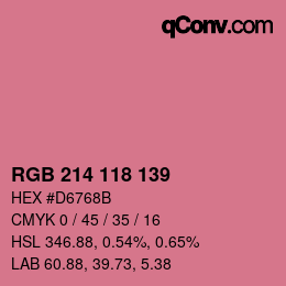 Color code: RGB 214 118 139 | qconv.com