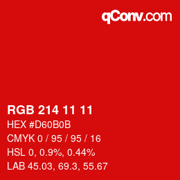 Color code: RGB 214 11 11 | qconv.com