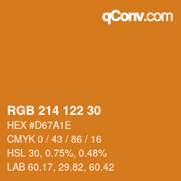 Color code: RGB 214 122 30 | qconv.com