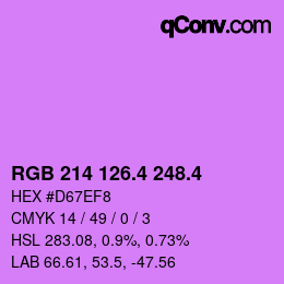 カラーコード: RGB 214 126.4 248.4 | qconv.com