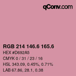 カラーコード: RGB 214 146.6 165.6 | qconv.com