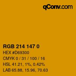 カラーコード: RGB 214 147 0 | qconv.com