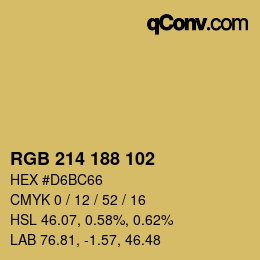 Color code: RGB 214 188 102 | qconv.com