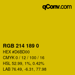 Color code: RGB 214 189 0 | qconv.com